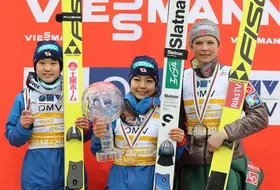 12.03.2017 - Podium klasyfikacji generalnej PŚ Pań 2016/2017