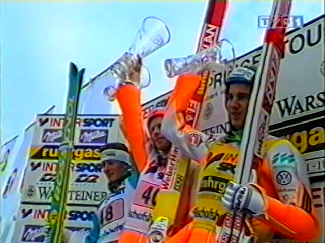 Podium konkursu w Bischofshofen, 06.01.1997 (TVP)